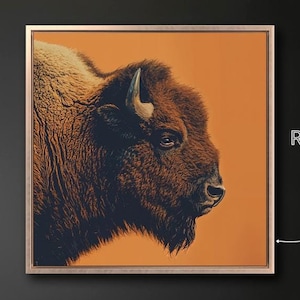 Mighty Buffalo Framed Canvas Print American Bison Brown Fur Canvas Wall Art Wildlife Animal Western Poster Rustic Decor Gift Ready to Hang