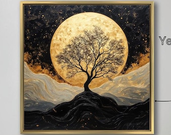 Full Moon Tree Framed Canvas Print, Mystical Night Decor