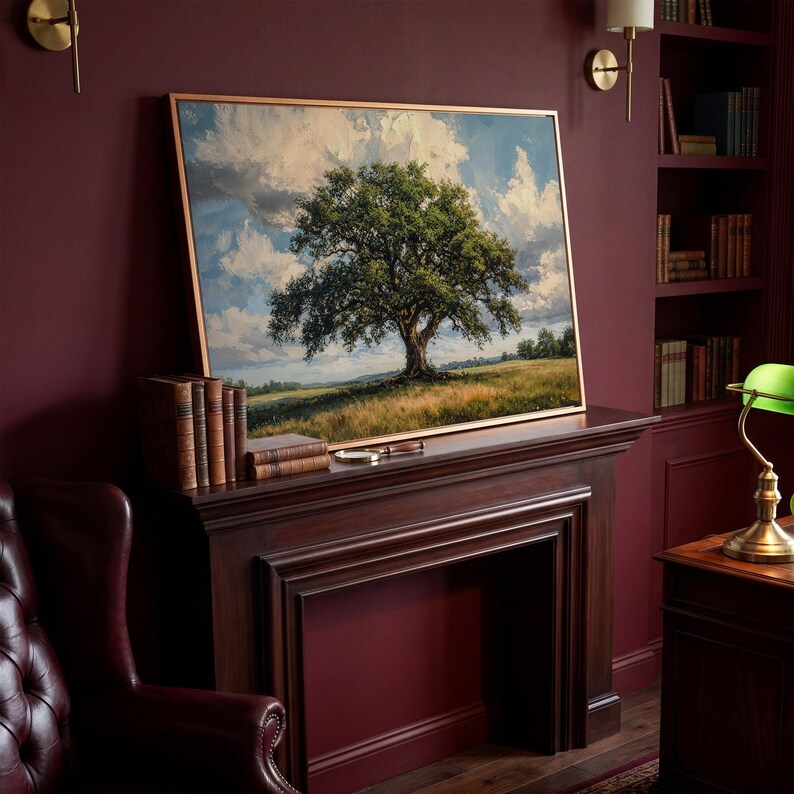Majestic Oak Landscape Art - Large Framed Canvas Print, Tree Painting ...