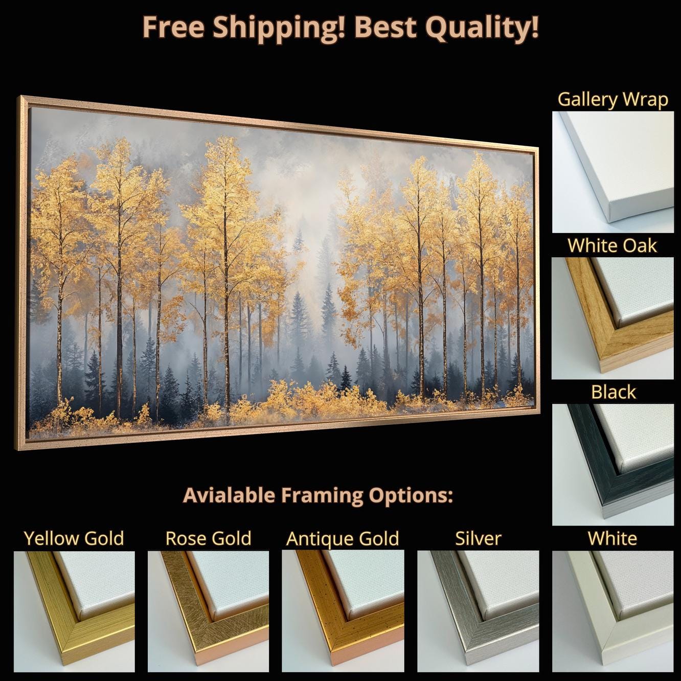 Golden Forest Framed Canvas Print: Mystical Autumn Landscape Wall Art ...