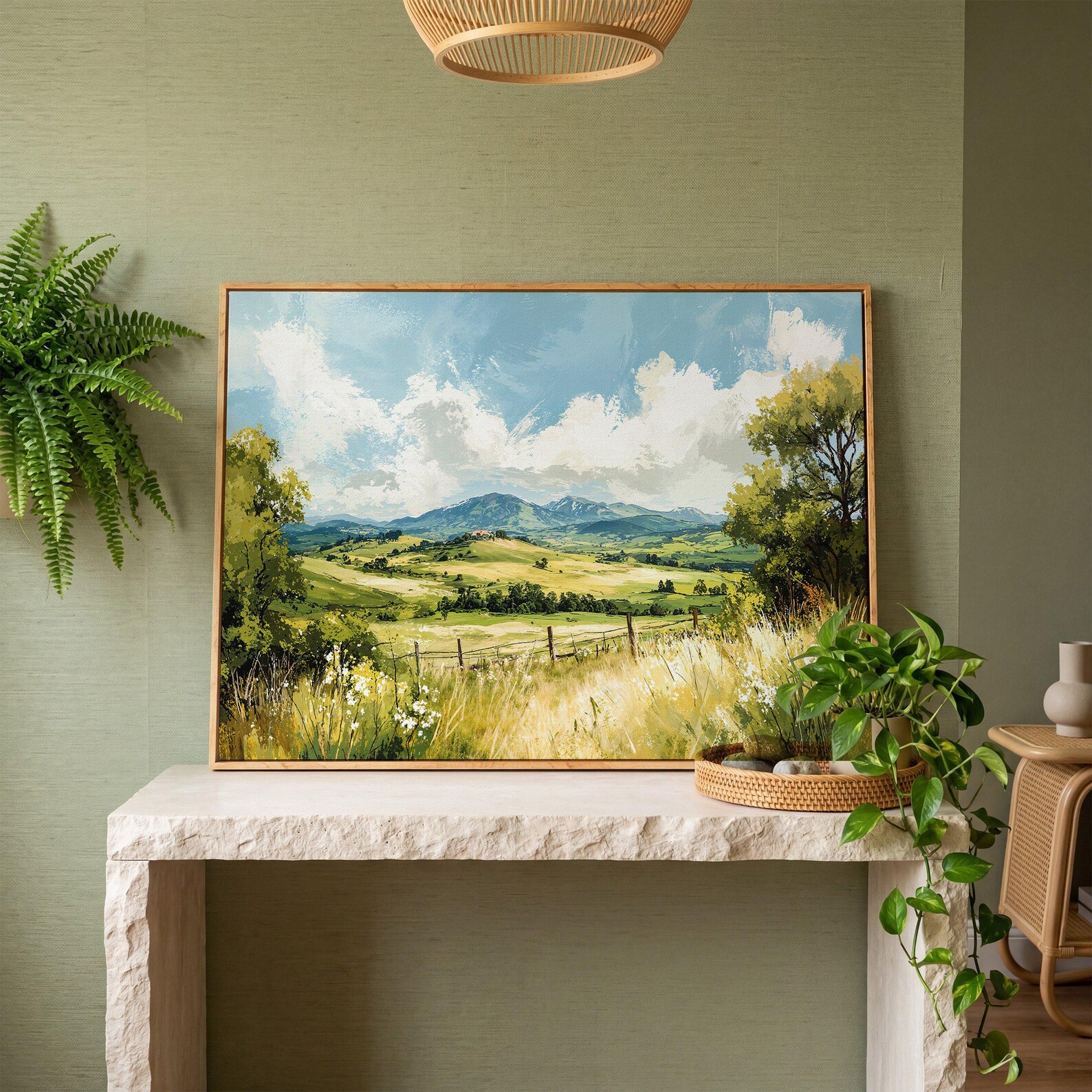 Framed Photo Rural Area Rural Countryside Landscape Framed Canvas Print - Rustic Home Decor ...