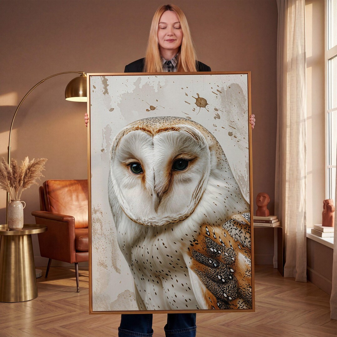 Framed Barn Owl Canvas Print: Bird of Prey Wall Art, Feathers Poster ...