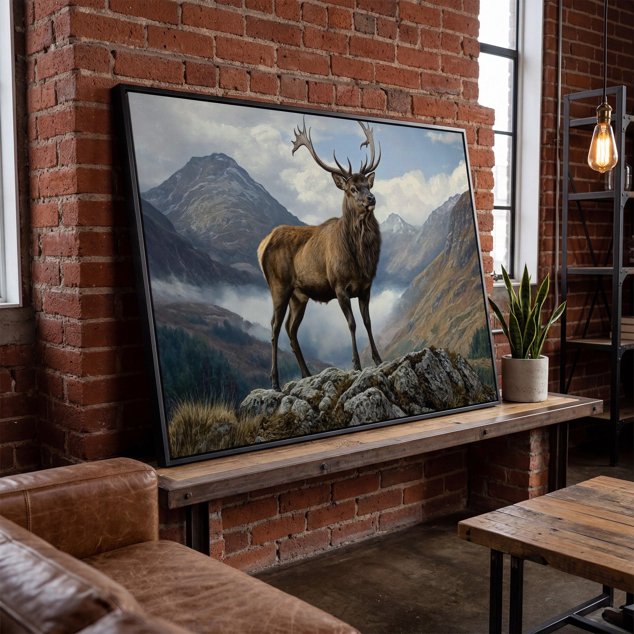 Majestic Stag Mountain Art | Large Wildlife Canvas Wall Art | Rustic ...