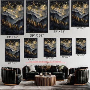 Framed Starry Night Canvas Art, Gold Forest Mountain Print - Etsy