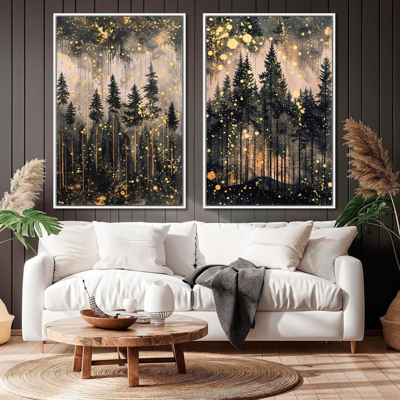Abstract Forest Landscape Set of 2 Framed Canvas Wall Art Mystical ...