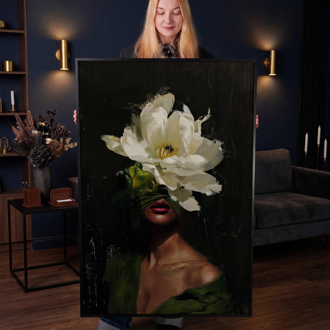 Floral Abstract Woman Portrait Framed Canvas Art, Elegant Lady Flower ...