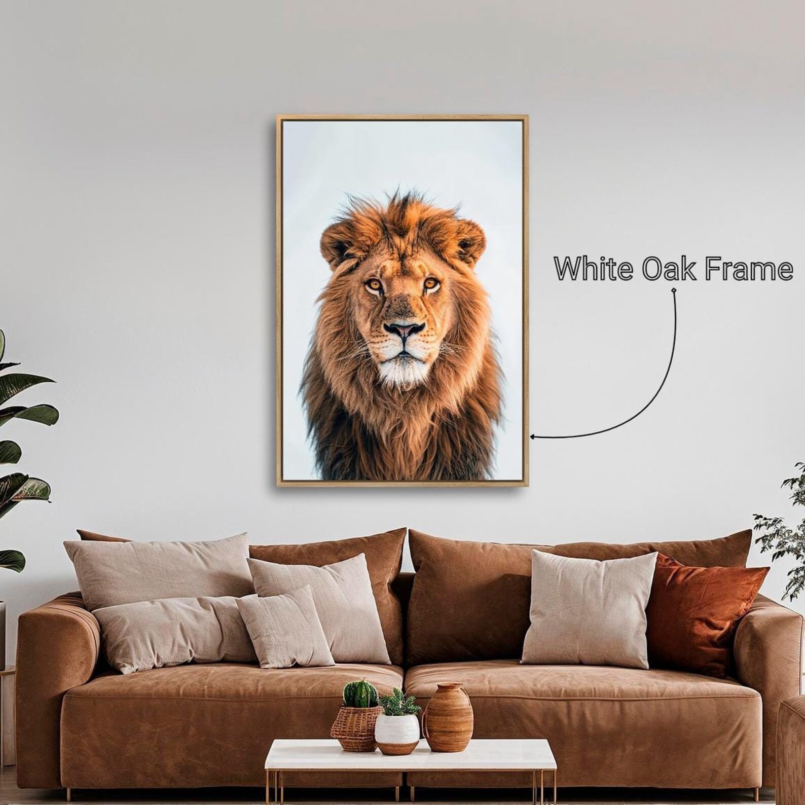 Majestic Lion Portrait Framed Canvas Wall Art King of the Jungle Print