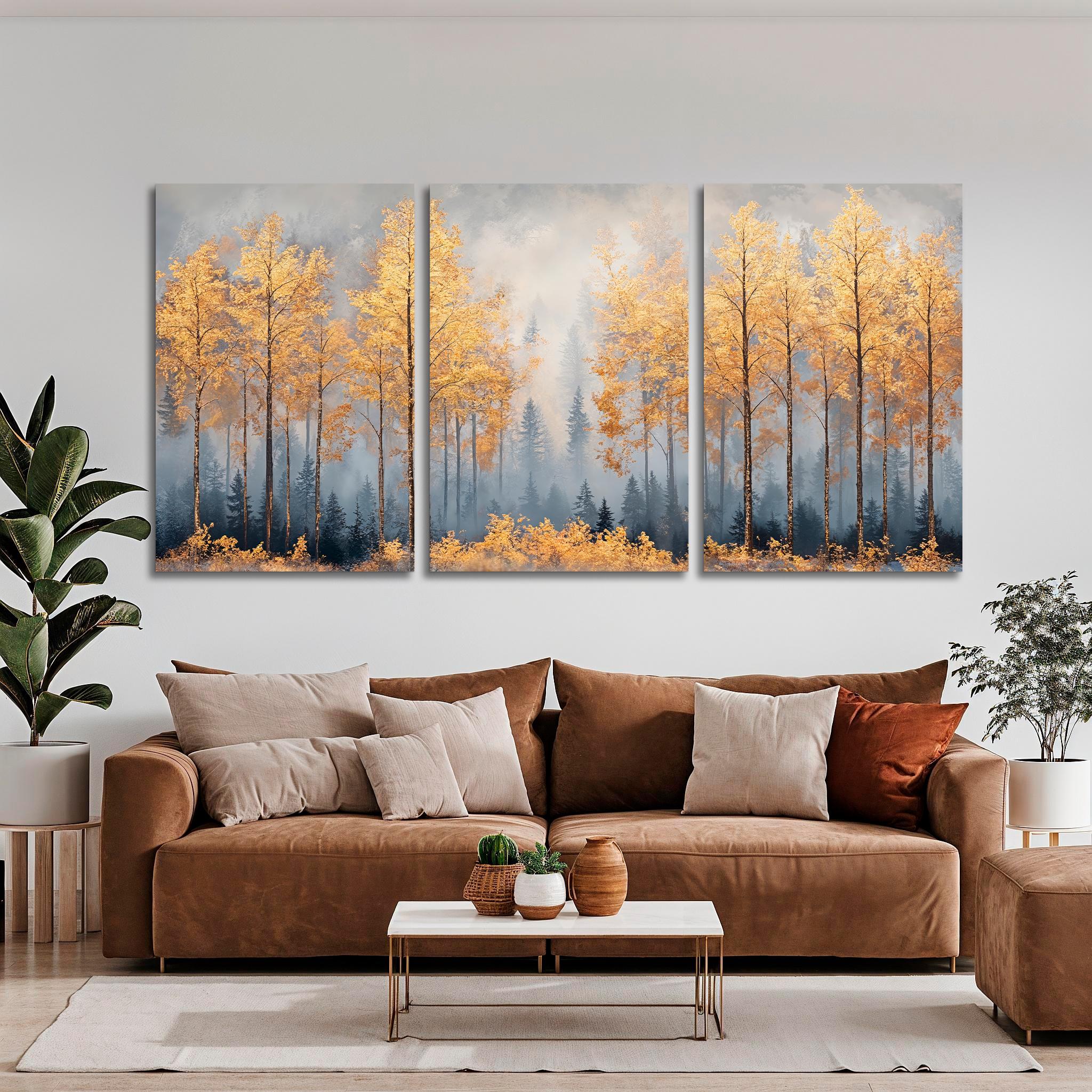 Golden Forest Framed Canvas Print: Mystical Autumn Landscape Wall Art ...