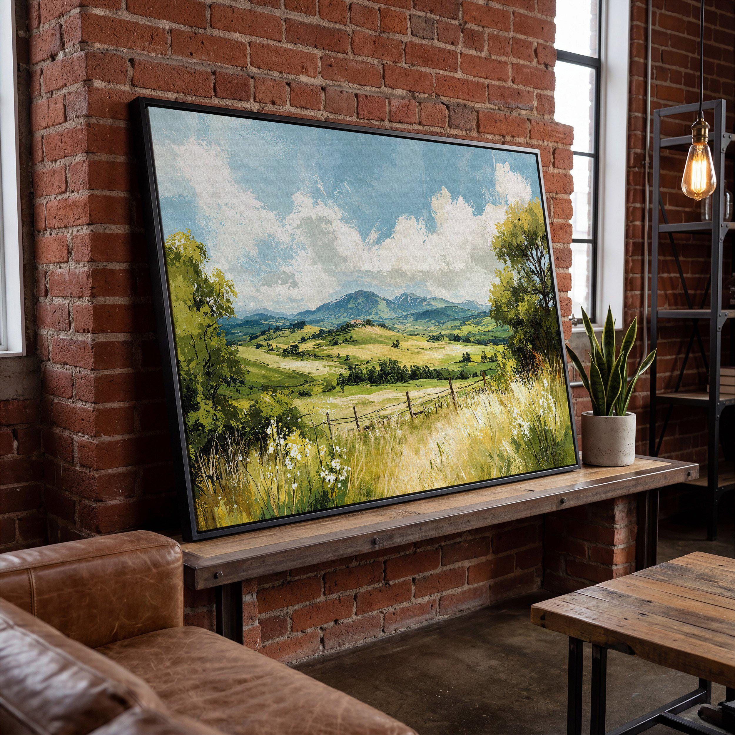Rural Countryside Landscape Framed Canvas Print - Rustic Home Decor ...