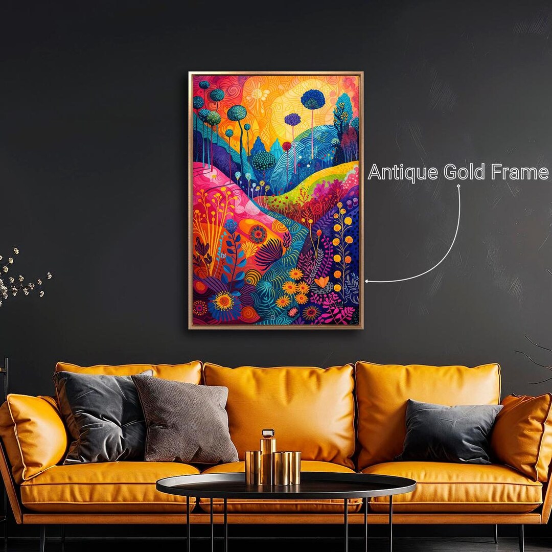 Colorful Flowers and Trees Framed Canvas Print Abstract Landscape