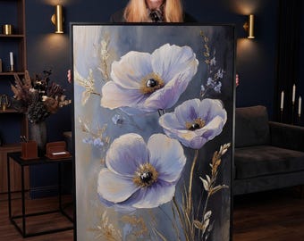 Purple Wildflowers Framed Canvas Print, Rustic Floral Wall Art, Nature Decor Ready to Hang