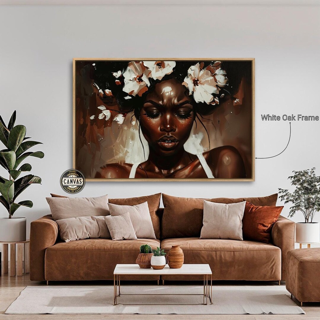 Emotional Black Woman Portrait Framed Canvas Wall Art African American ...