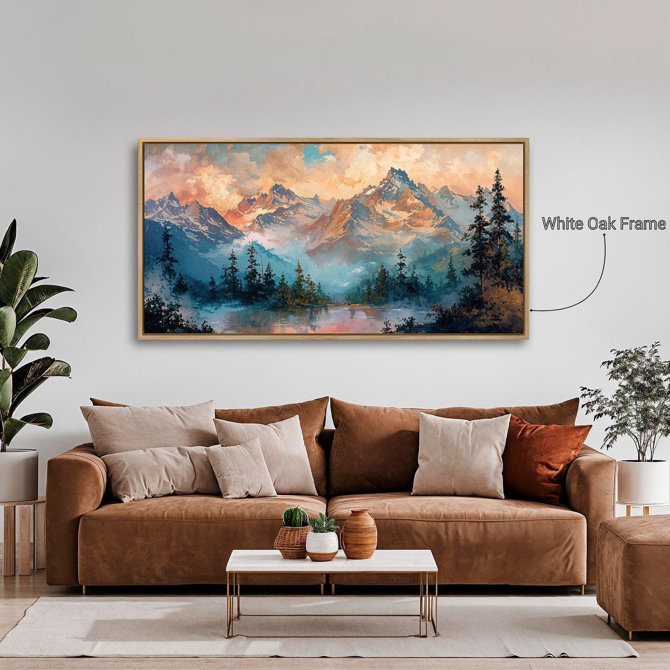 Mystic Mountain Landscape Framed Canvas Print Snowy Peaks and Lake ...