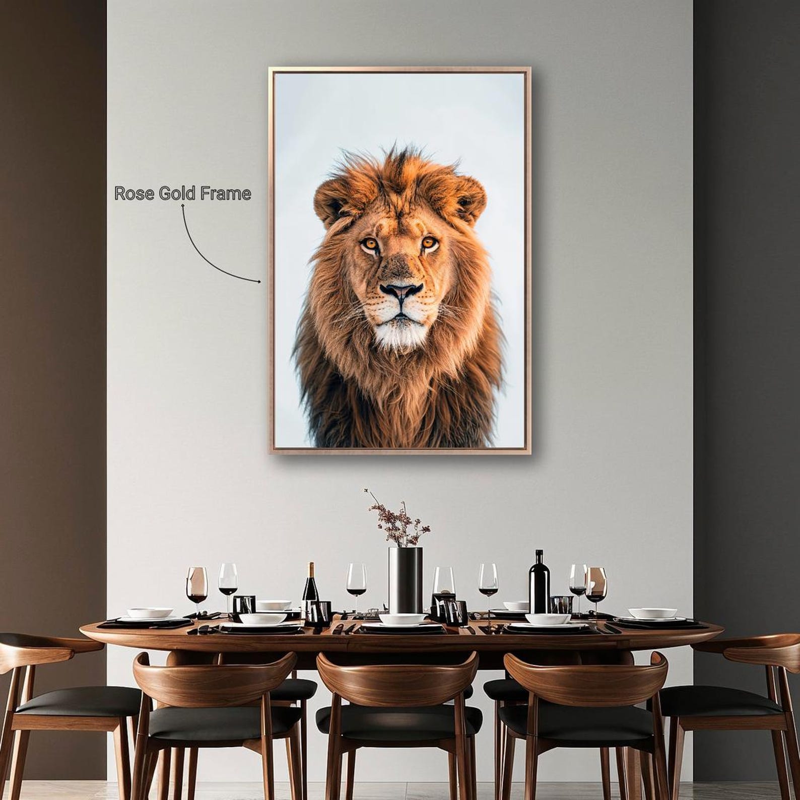Majestic Lion Portrait Framed Canvas Wall Art King of the Jungle Print