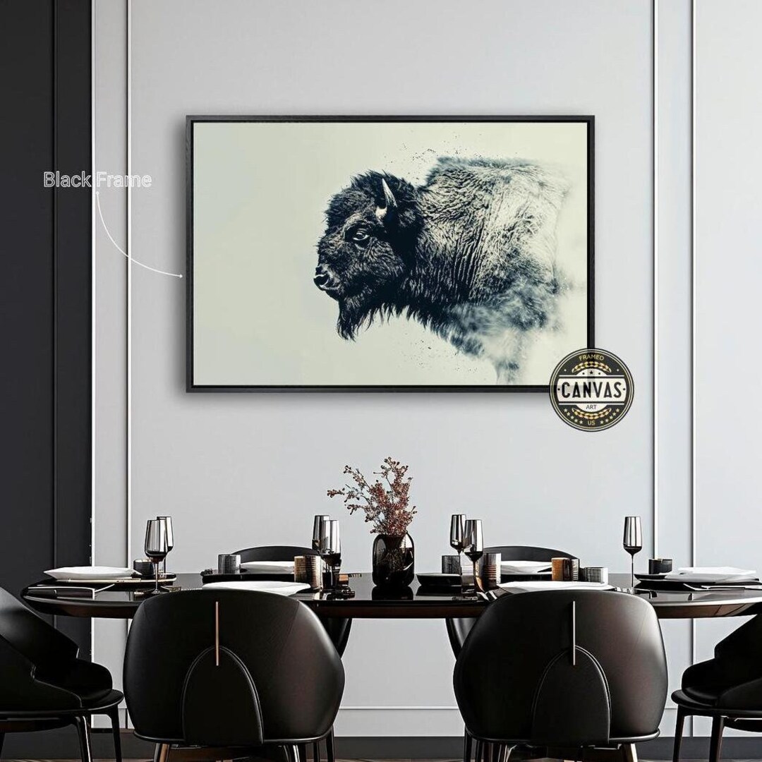 Mighty Bison Framed Canvas Print American Buffalo Canvas Wall Art ...