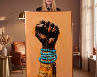 Black Power Fist Canvas Art: Empowering African American Print, Cultural Symbol Wall Decor