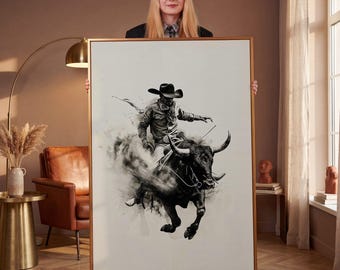 Rodeo Cowboy Bull Riding Canvas Wall Art – Dynamic Western Illustration Print