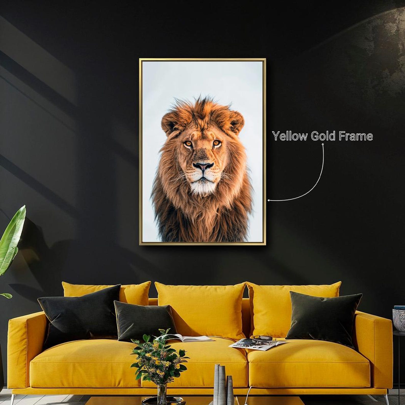Majestic Lion Portrait Framed Canvas Wall Art King of the Jungle Print
