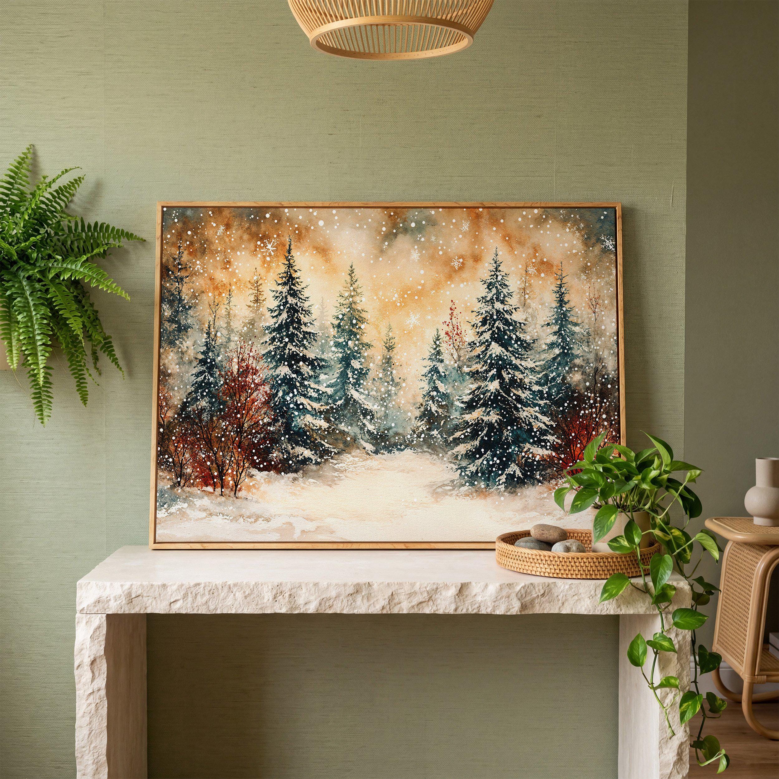 Winter Wonderland Framed Canvas Print - Snowy Forest Painting, Nature ...