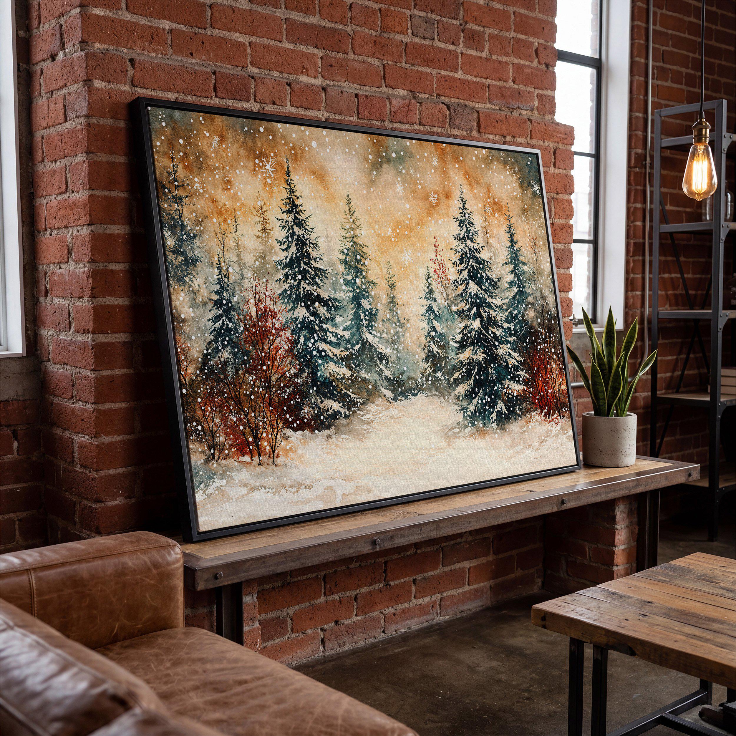 Winter Wonderland Framed Canvas Print - Snowy Forest Painting, Nature ...