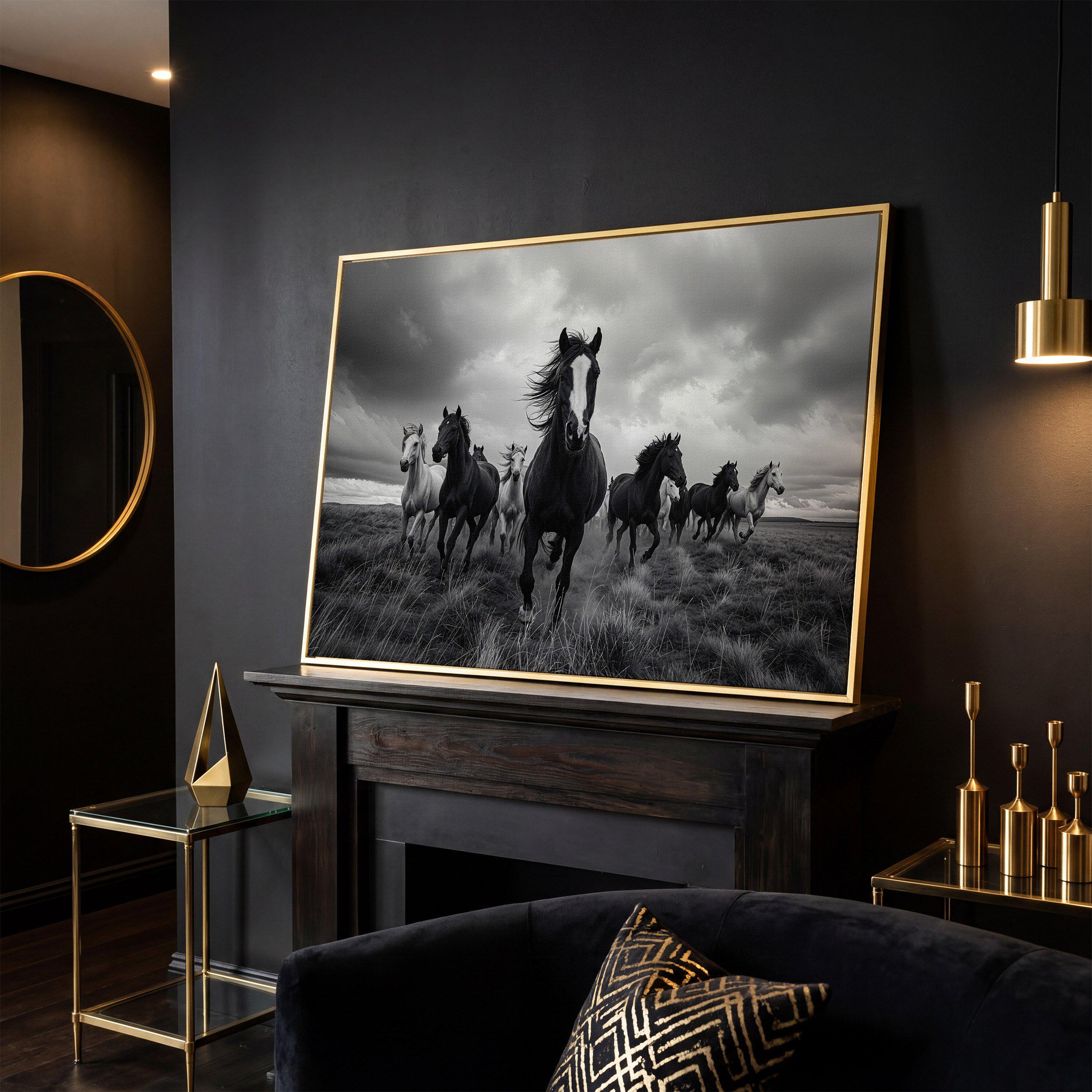 Wild Horses Galloping Black and White Canvas Wall Art, Equine ...