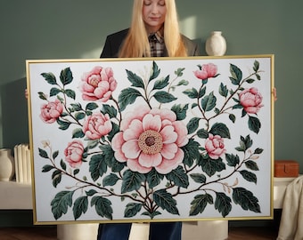Vintage Botanical Peony Floral Artwork – Framed Canvas Print, Spring Wall Art