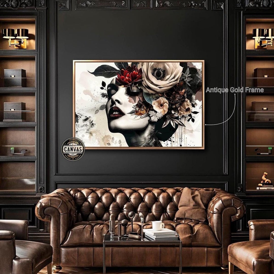 Abstract Floral Woman Framed Canvas Wall Art Modern Female Face ...