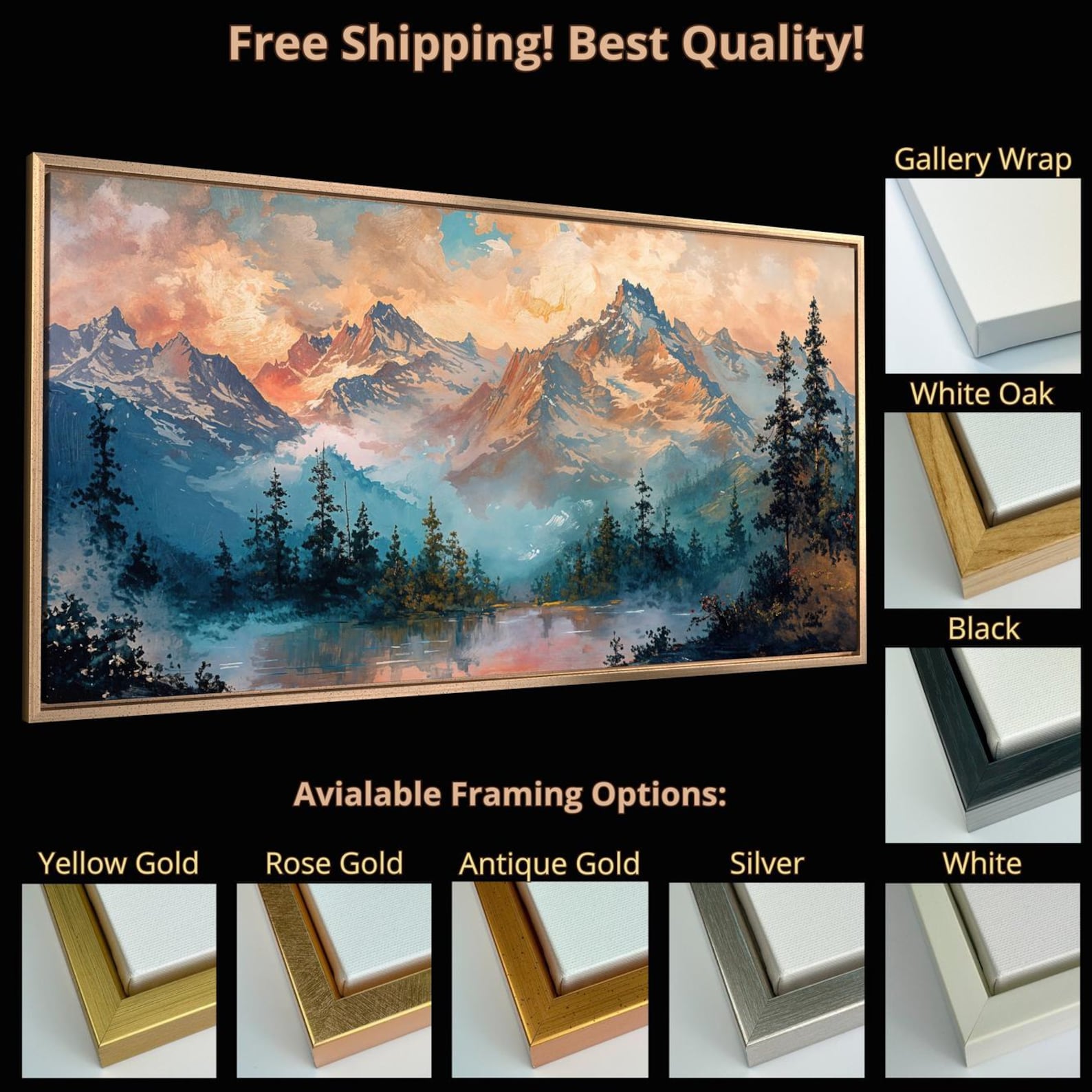 Snowy Mountain Lake Framed Canvas Print, Nature Wall Art - Etsy