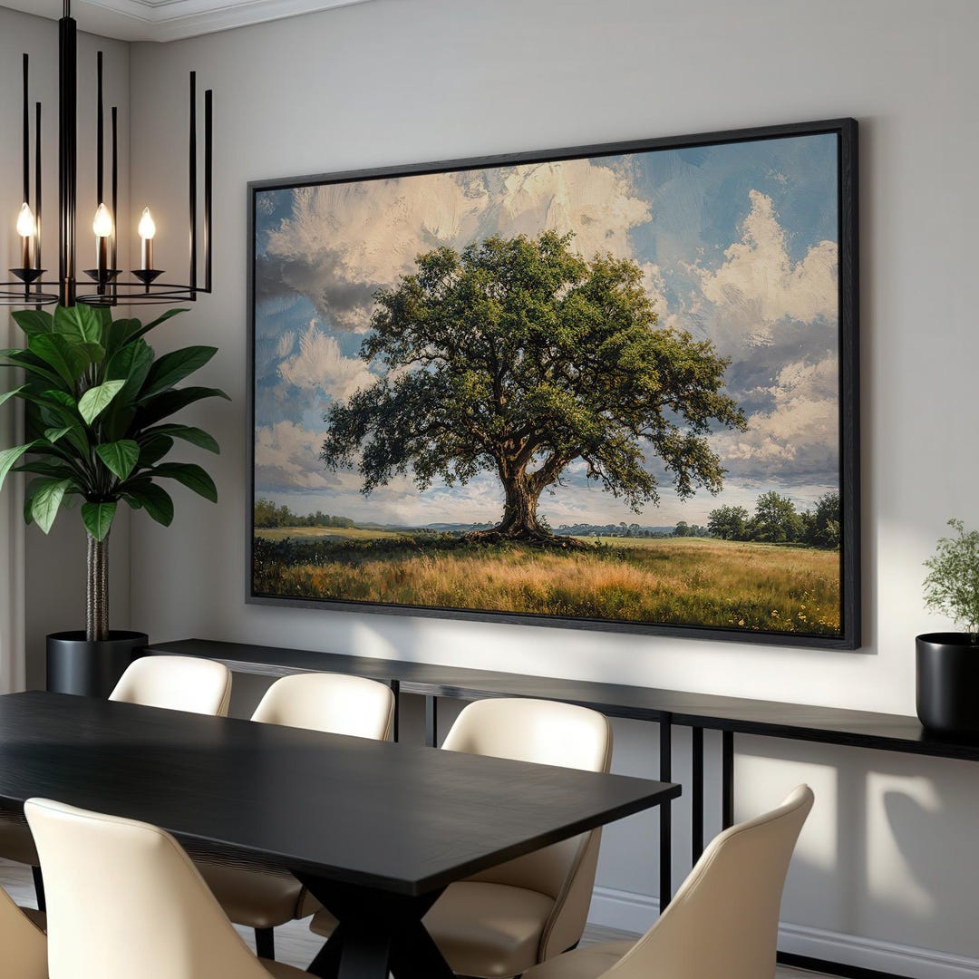 Majestic Oak Landscape Art - Large Framed Canvas Print, Tree Painting ...