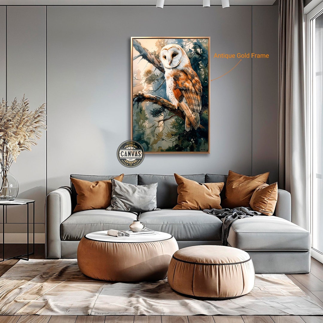 Forest Owl Framed Canvas Print Nocturnal Bird Perched Tree Canvas Wall ...