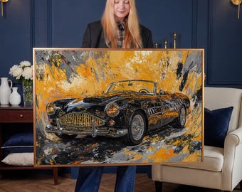 Classic Convertible Car Canvas Art, Retro Automobile Painting Print, Framed Wall Decor