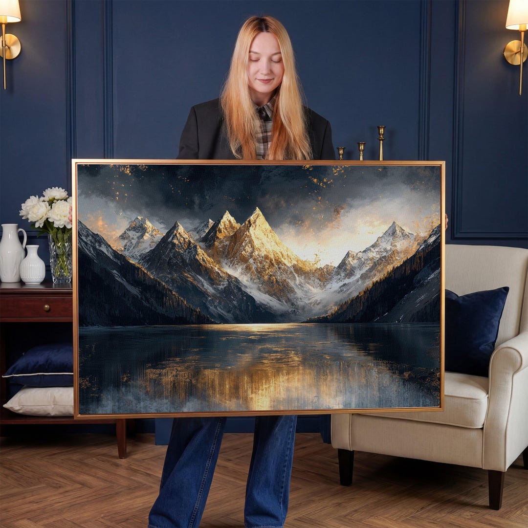 Framed Mountain Sunset Canvas Print: Panoramic Lake Scenery Wall Art - Etsy