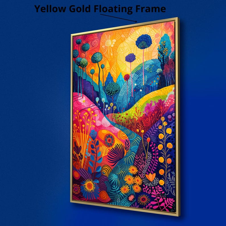 Colorful Flowers and Trees Framed Canvas Print Abstract Landscape