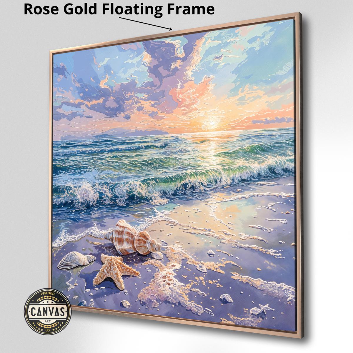 Framed Beach Sunset Canvas Print: Seashells, Starfish, Coastal Decor - Etsy