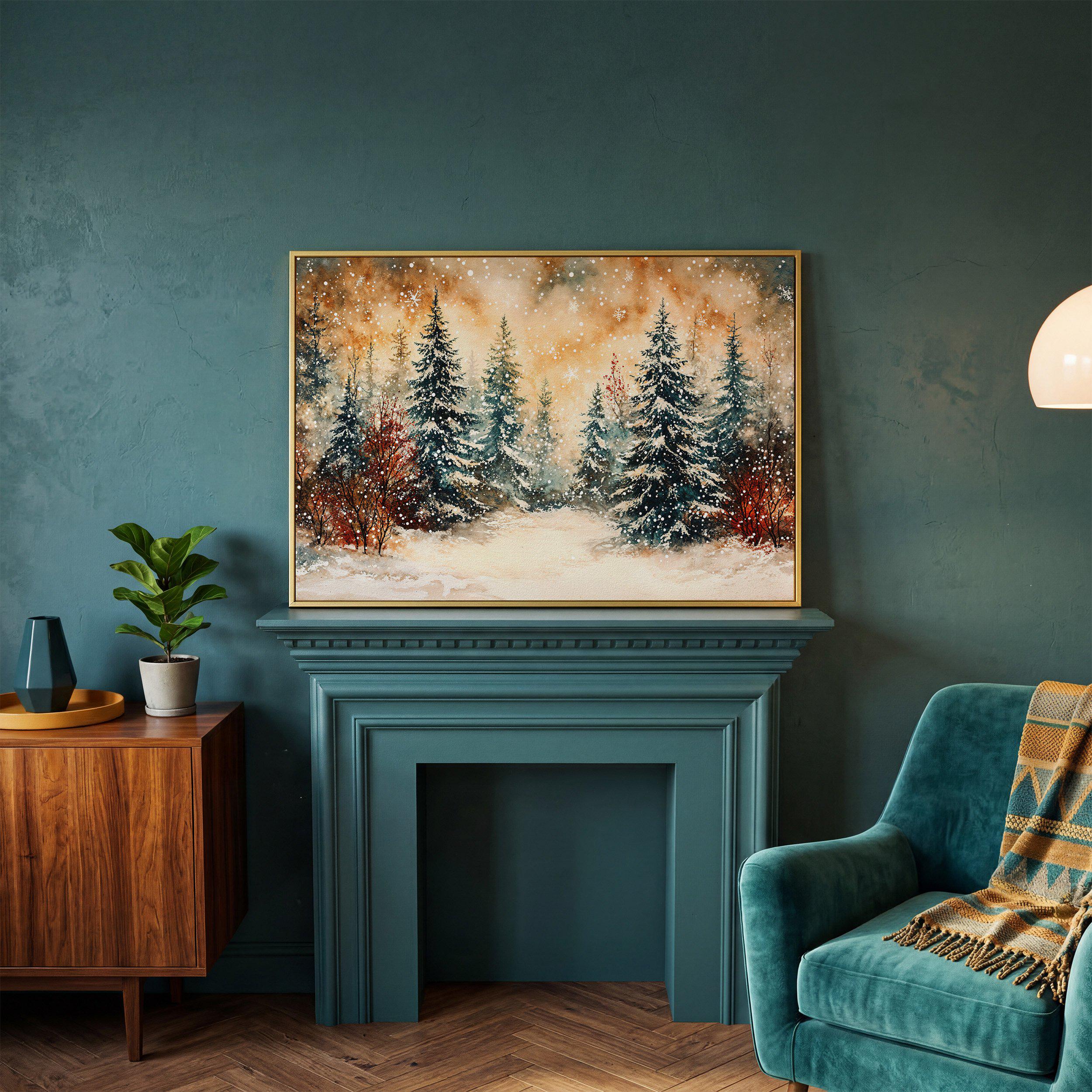 Winter Wonderland Framed Canvas Print - Snowy Forest Painting, Nature ...