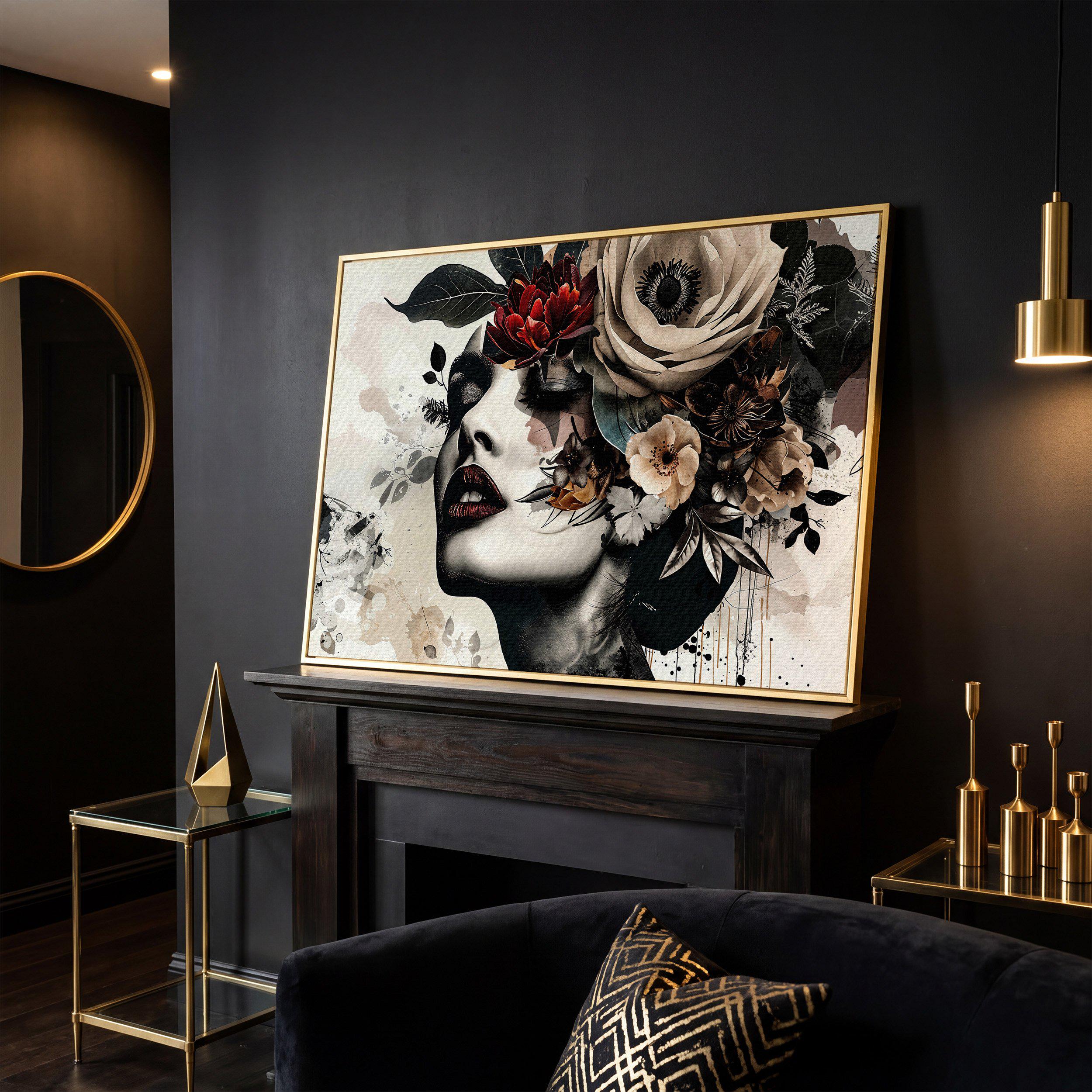 Abstract Floral Woman Framed Canvas Art, Modern Face Painting Print ...