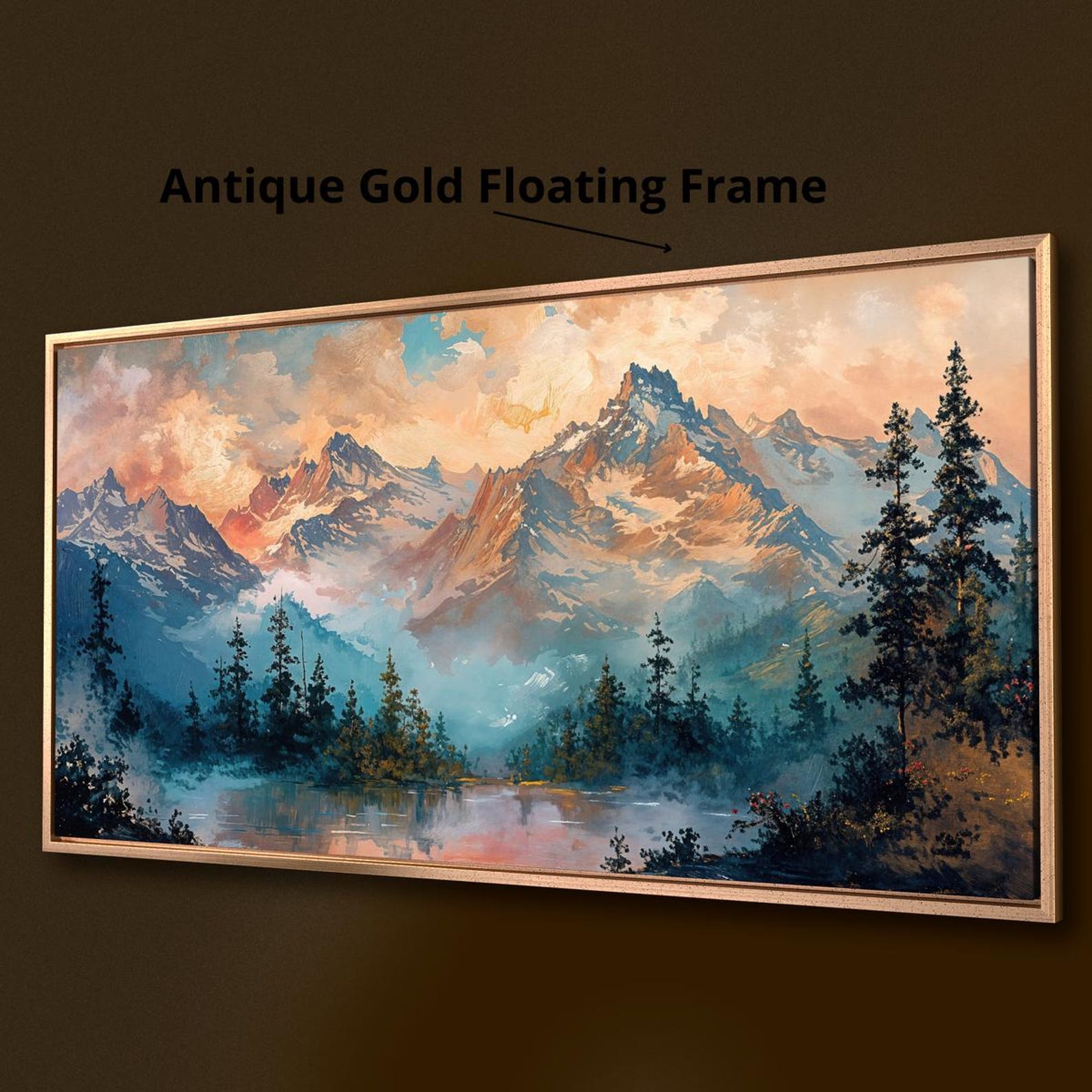 Mystic Mountain Landscape Framed Canvas Print Snowy Peaks and Lake ...