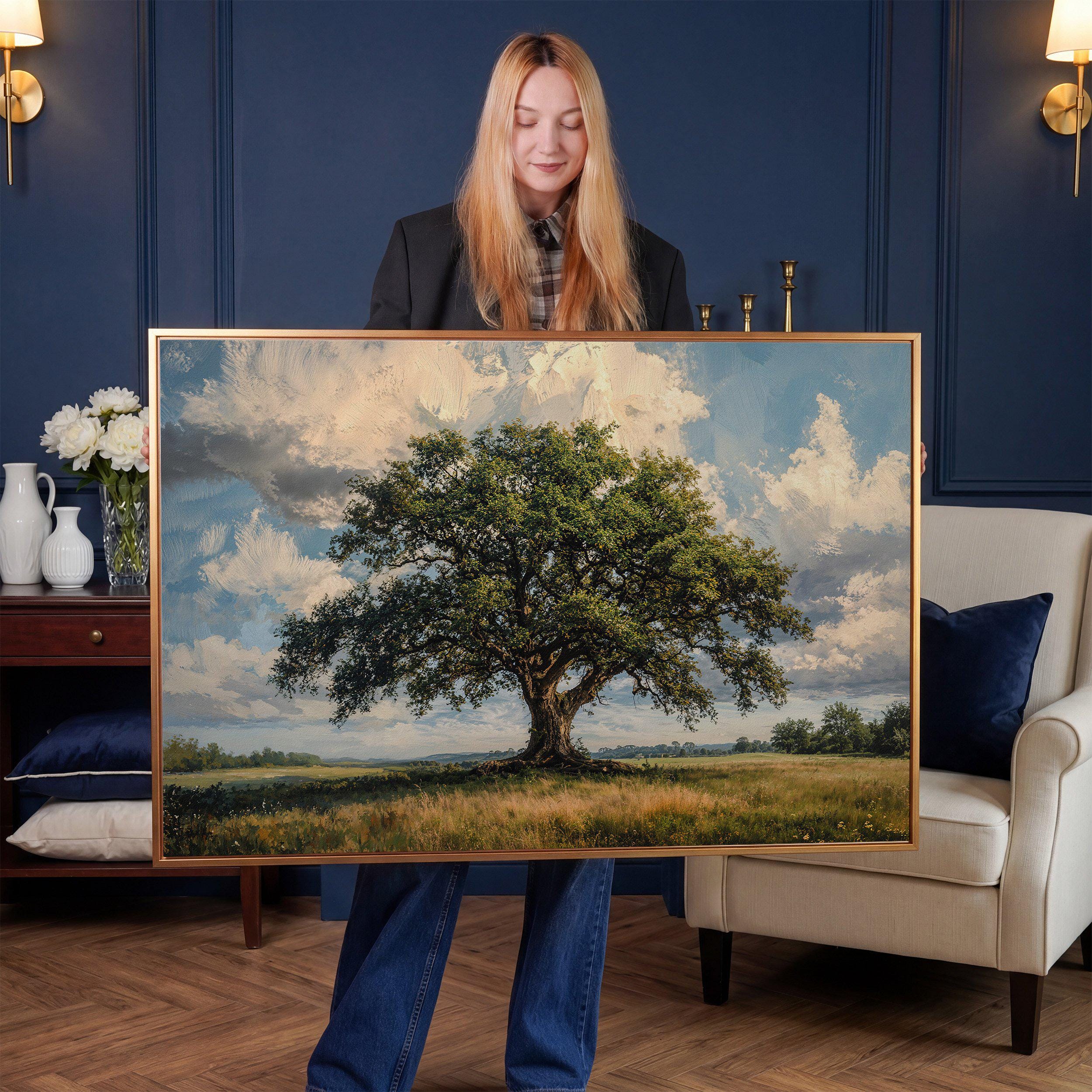 Majestic Oak Landscape Art - Large Framed Canvas Print, Tree Painting ...