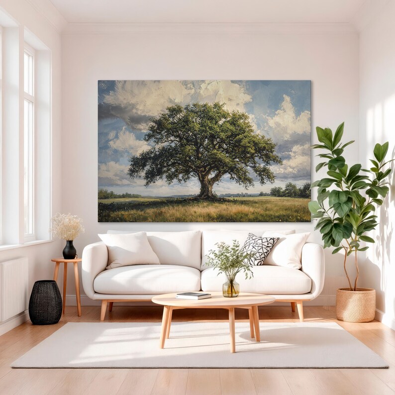 Majestic Oak Landscape Art - Large Framed Canvas Print, Tree Painting ...
