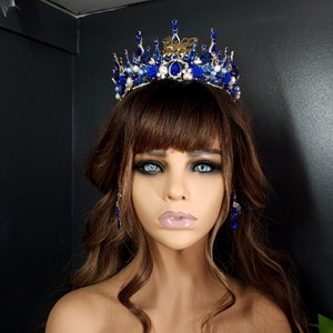 Blue Tiara for Quince, Quinceanera Tiara CUSTOM TIARA with Name Plate Blue and Gold Bridal Tiara, Blue 15 Ano Corona, Blue Quinceanera Crown