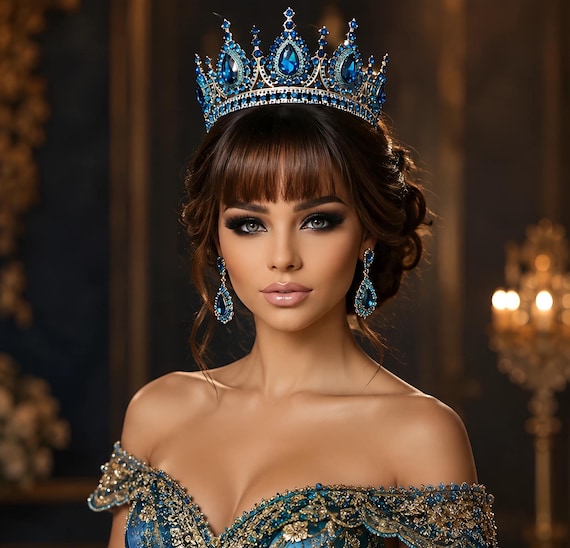 Teal Quinceanera Jewelry Set: Tiara, Earrings