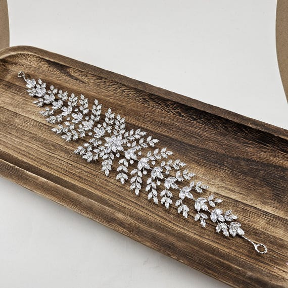 Swarovski Crystal Bridal Headband: Silver Wedding Headpiece Leaf Hair Vine