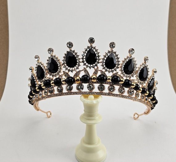Black Crystal Quinceanera Crown, Rose Gold Wedding Tiara
