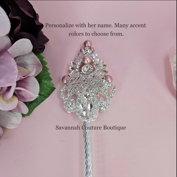 Silver Quinceanera Scepter, Personalized Name Plate, 15 Ano