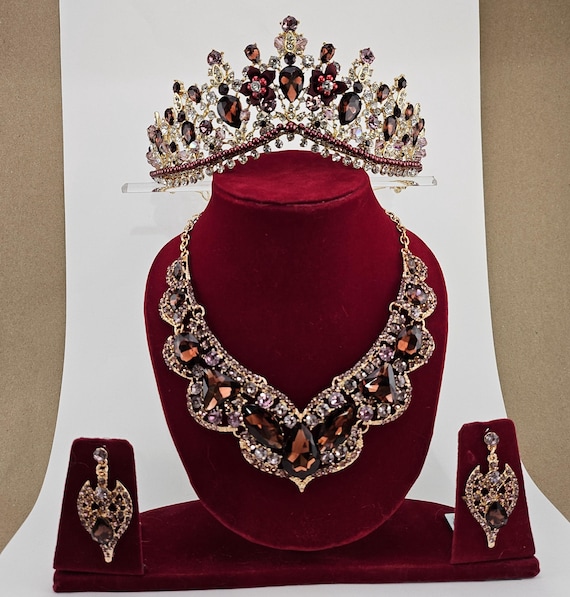 Burgundy Crystal Quinceanera Tiara: Custom Gold & Maroon Crown