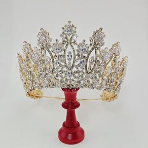 Gold Swarovski Crystal Quinceanera Crown: Tall Bridal Tiara
