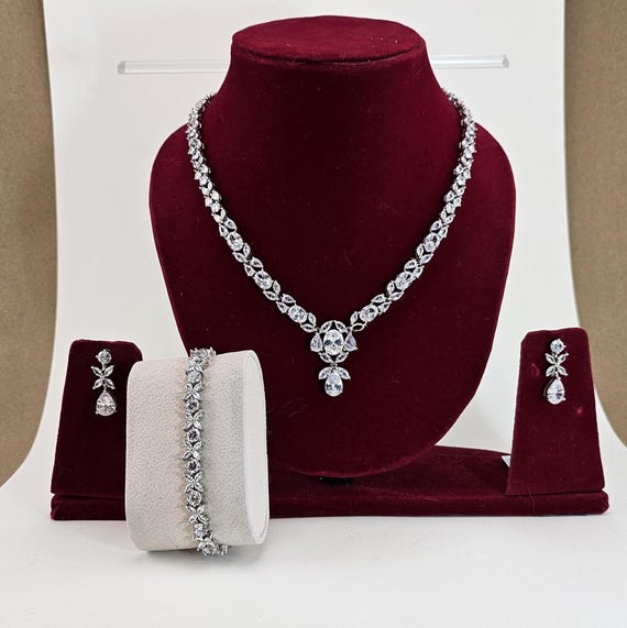 Swarovski Crystal Bridal Jewelry Set: Platinum Wedding Necklace & Earrings