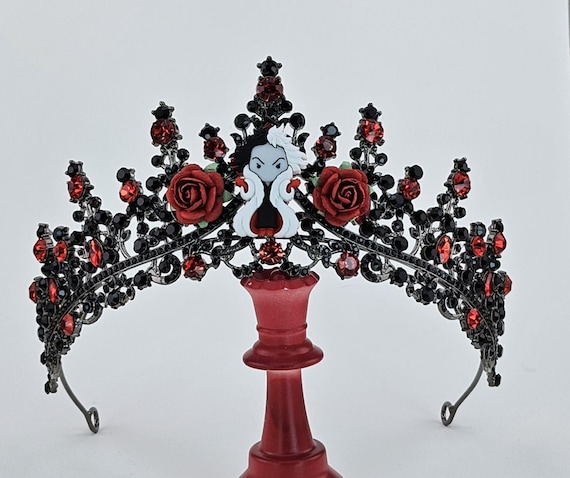 Cruella De Vil Tiara: Black & Red Crystal Crown, Villain Inspired