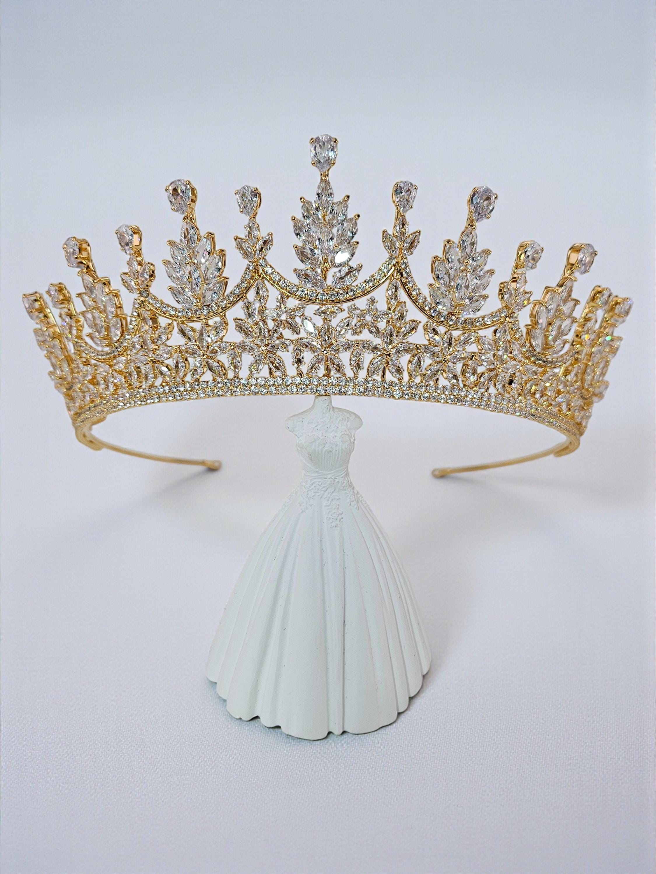 Swarovski Crystal Gold Wedding Crown: Bridal Tiara Jewelry Set