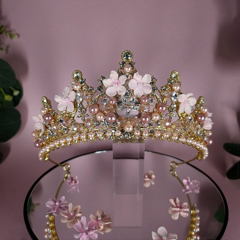 Pink Sweet 15 Quinceanera Crown – Rhinestone Tiara With Charm, C6247